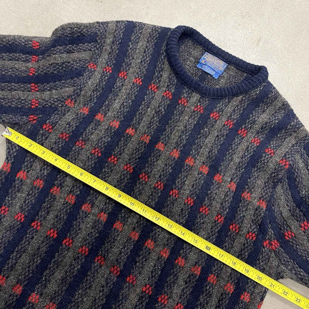 Vintage 80s Men's Pendleton Wool Sweater Stripe Checkered Made in USA XL FLAWED - Picture 6 of 10